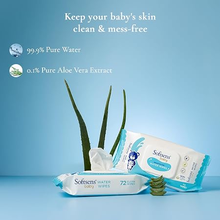 Softsens Baby 99.9% Pure Water Wipes | Pure Aloe Vera Extract with Lid Wipes For Babies (Pack of 6)
