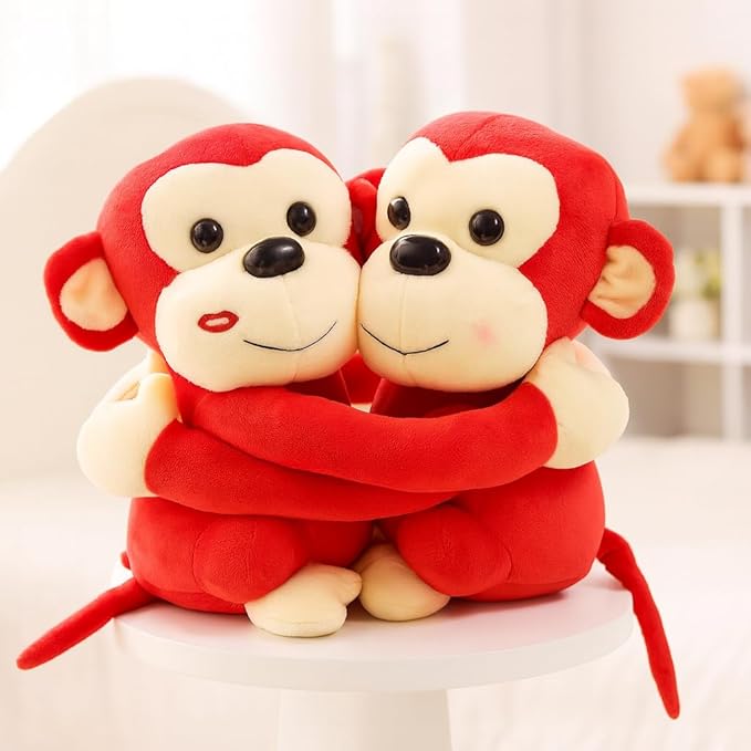 Monkey's Cuddly Couple Soft Toys Plush Stuffed Teddy Bear for Kids Birthday Gift (Red)