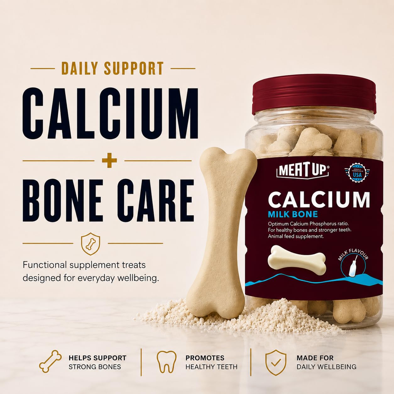 Calcium Bone Supplement Dog Treats (240g + 240g) 480g | Pack of 30 Pieces | Supports Strong Gums & Jaws | Helps Maintain Clean Teeth | 100% Digestible & Safe