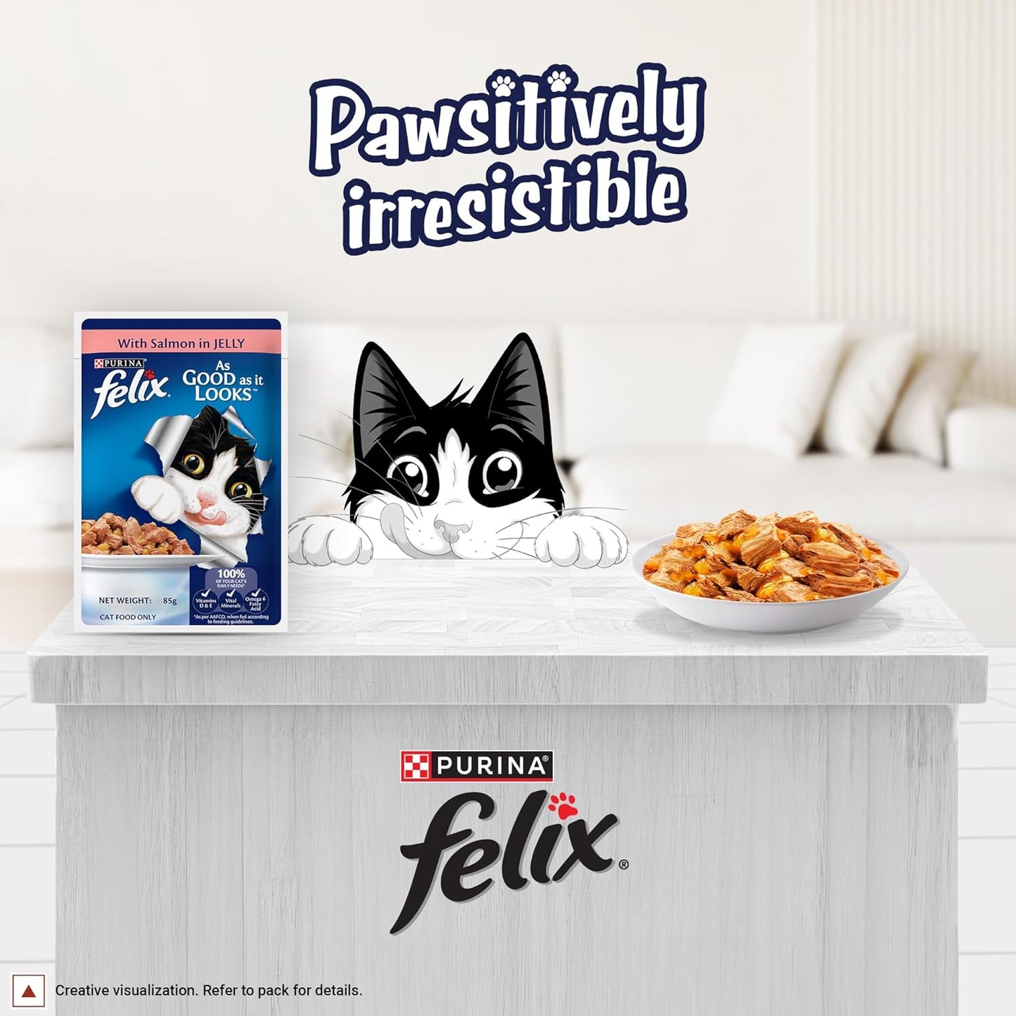 Felix with Salmon in Jelly | Wet Food for Adults | Complete and Balanced Cat Food, Pack of 12 Pouches (12 x 85 g)
