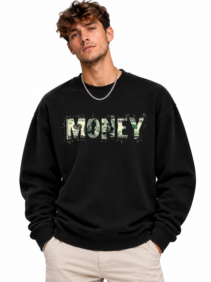 Men’s Charcoal Grey Money Graphic Printed Sweatshirt – Urban Streetwear Crew Neck