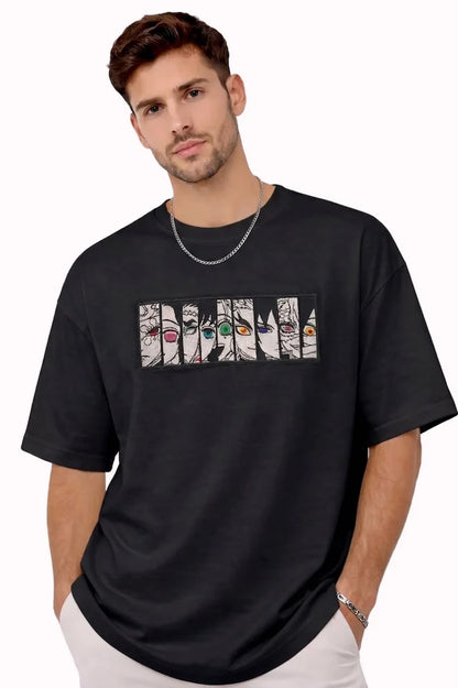 Upper Moon Eyes Anime Premium Embroidered Black T-Shirt
