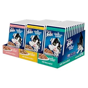 Felix Wet Food for Adult Cats | Tuna, Salmon & Chicken in Jelly | Complete and Balanced Cat Food | 36 x 85g (Pack of 36)
