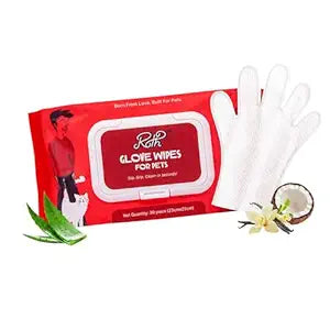 Pet Grooming Wipes for Dogs & Cats | Disposable Gloves for Coat Cleaning Between Baths | Vanilla Coconut Fragrance | 30 pc