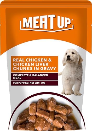 Puppy Wet Dog Food (8 x 70g) 560g + 560g Free, Total 1.12kg | Real Chicken in Gravy | Supports Digestion | Boosts Vitality | Complete & Balanced Meal