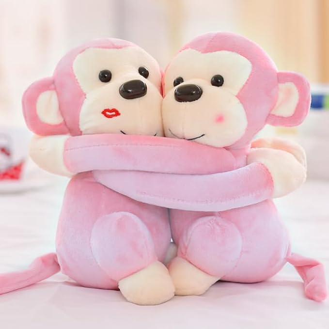 Monkey's Cuddly Couple Soft Toys Plush Stuffed Teddy Bear for Kids Birthday Gift (Pink)