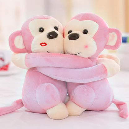 Monkey's Cuddly Couple Soft Toys Plush Stuffed Teddy Bear for Kids Birthday Gift (Pink)