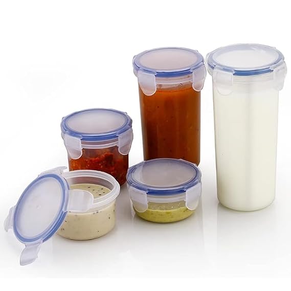 Plastic Airtight Round Food Storage Containers | Leak-Proof Locking Lid | BPA-Free | 5-Piece Set (110ml–500ml)
