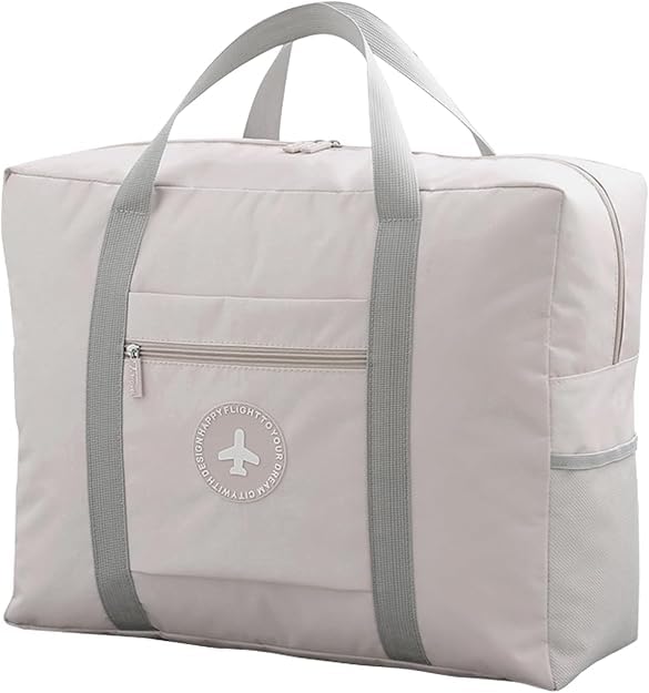 Be Unique Travel Bags for Luggage Spacious with Pockets Foldable Weekender Zipper Duffle Bag, Stylish Handbag Carry on Trolley Bag Waterproof (44 x 18 x 35 cm) (Beige)