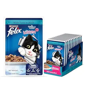Felix with Tuna in Jelly | Wet Food for Kittens | Complete and Balanced Cat Food, Pack of 12 Pouches (12 x 85 g)