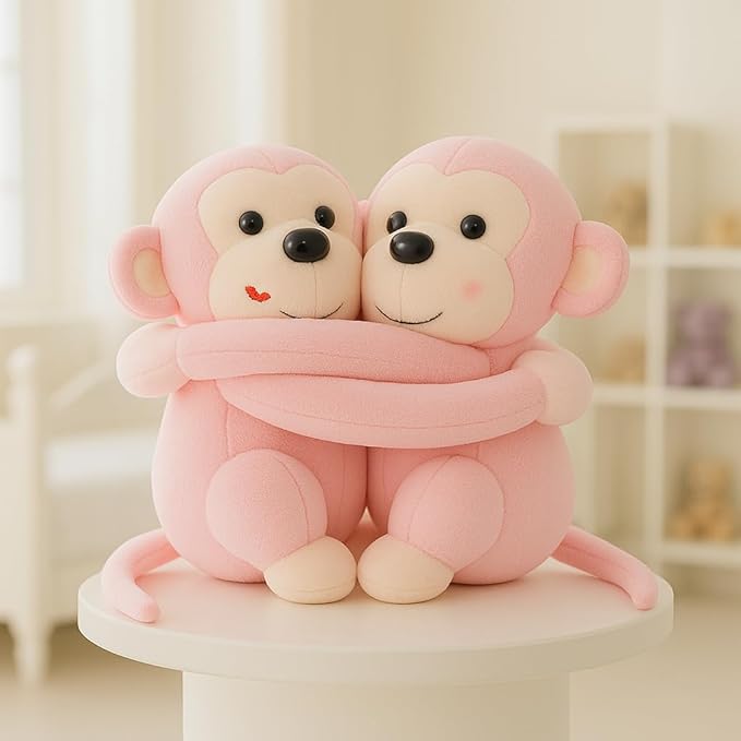 Monkey's Cuddly Couple Soft Toys Plush Stuffed Teddy Bear for Kids Birthday Gift (Pink)