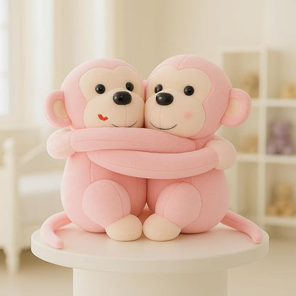 Monkey's Cuddly Couple Soft Toys Plush Stuffed Teddy Bear for Kids Birthday Gift (Pink)
