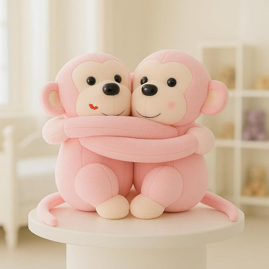 Monkey's Cuddly Couple Soft Toys Plush Stuffed Teddy Bear for Kids Birthday Gift (Pink)