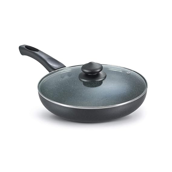 Prestige Omega Deluxe Granite Fry Pan with Glass Lid | 28cm | 3L | Induction & Gas Compatible | PFOA-Free