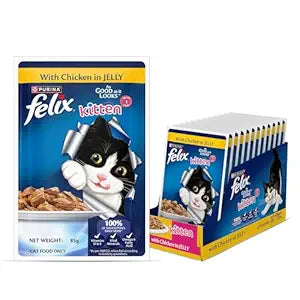 Felix with Chicken in Jelly | Wet Food for Kittens | Complete and Balanced Cat Food, Pack of 12 Pouches (12 x 85 g)