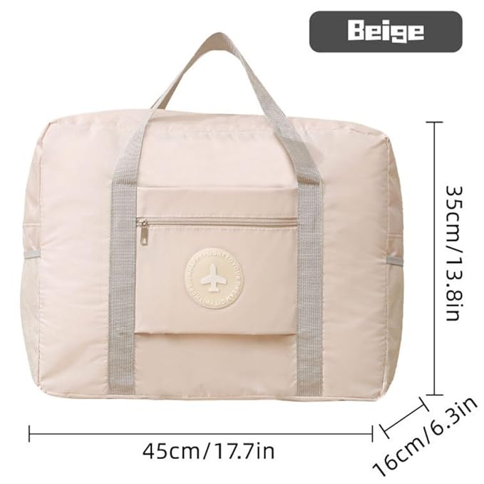 Be Unique Travel Bags for Luggage Spacious with Pockets Foldable Weekender Zipper Duffle Bag, Stylish Handbag Carry on Trolley Bag Waterproof (44 x 18 x 35 cm) (Beige)