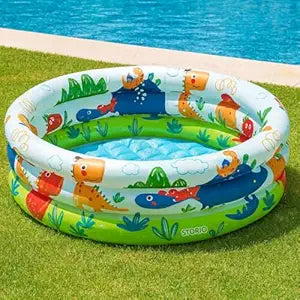 Dino Buddies 3-Ring Inflatable Kiddie Pool – Baby Swimming & Beach Pool for Kids | Multicolor Water Play Tub for Toddlers | Compact, Durable & Easy to Inflate | Indoor & Outdoor Use