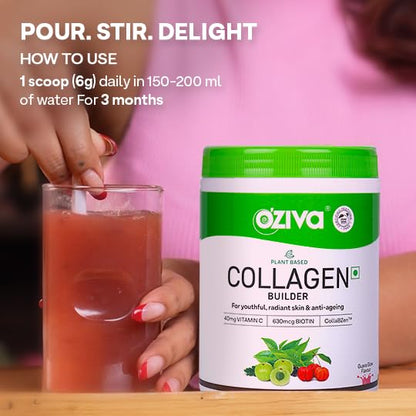 OZiva Vegan Collagen (Guava Glow) for Skin, Hair & Nails | Plant-Based Collagen Peptides Supplement for Men & Women | Non-GMO, No Sugar Added