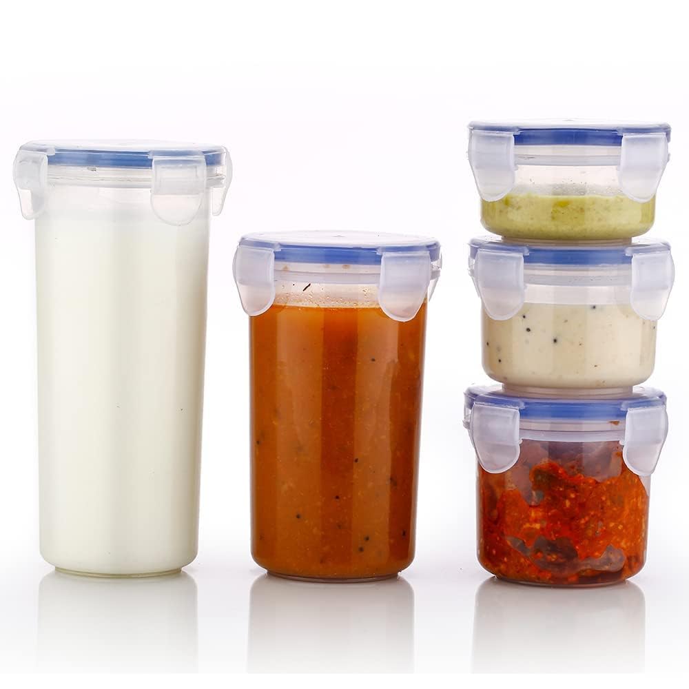 Plastic Airtight Round Food Storage Containers | Leak-Proof Locking Lid | BPA-Free | 5-Piece Set (110ml–500ml)
