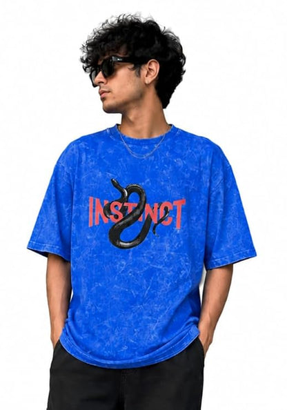 Men's Blue Acid Wash Vintage Oversized T-Shirt | Snake & Instinct Graphic Heavyweight Cotton Streetwear Tee