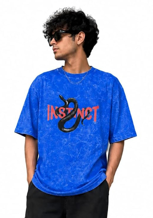 Men's Blue Acid Wash Vintage Oversized T-Shirt | Snake & Instinct Graphic Heavyweight Cotton Streetwear Tee