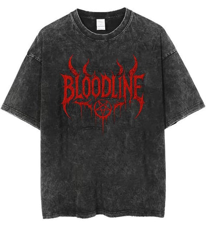 Men's Acid Wash Vintage Oversized T-Shirt | Bloodline Red Graphic Heavyweight Cotton Streetwear Tee