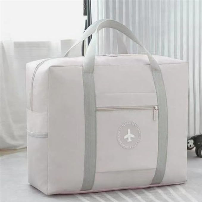 Be Unique Travel Bags for Luggage Spacious with Pockets Foldable Weekender Zipper Duffle Bag, Stylish Handbag Carry on Trolley Bag Waterproof (44 x 18 x 35 cm) (Beige)