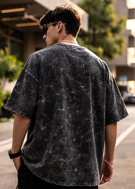 Men's Acid Wash Vintage Oversized T-Shirt | FAAAAHHH Print Heavyweight Cotton Streetwear Tee