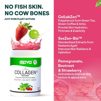 OZiva Vegan Collagen (Guava Glow) for Skin, Hair & Nails | Plant-Based Collagen Peptides Supplement for Men & Women | Non-GMO, No Sugar Added