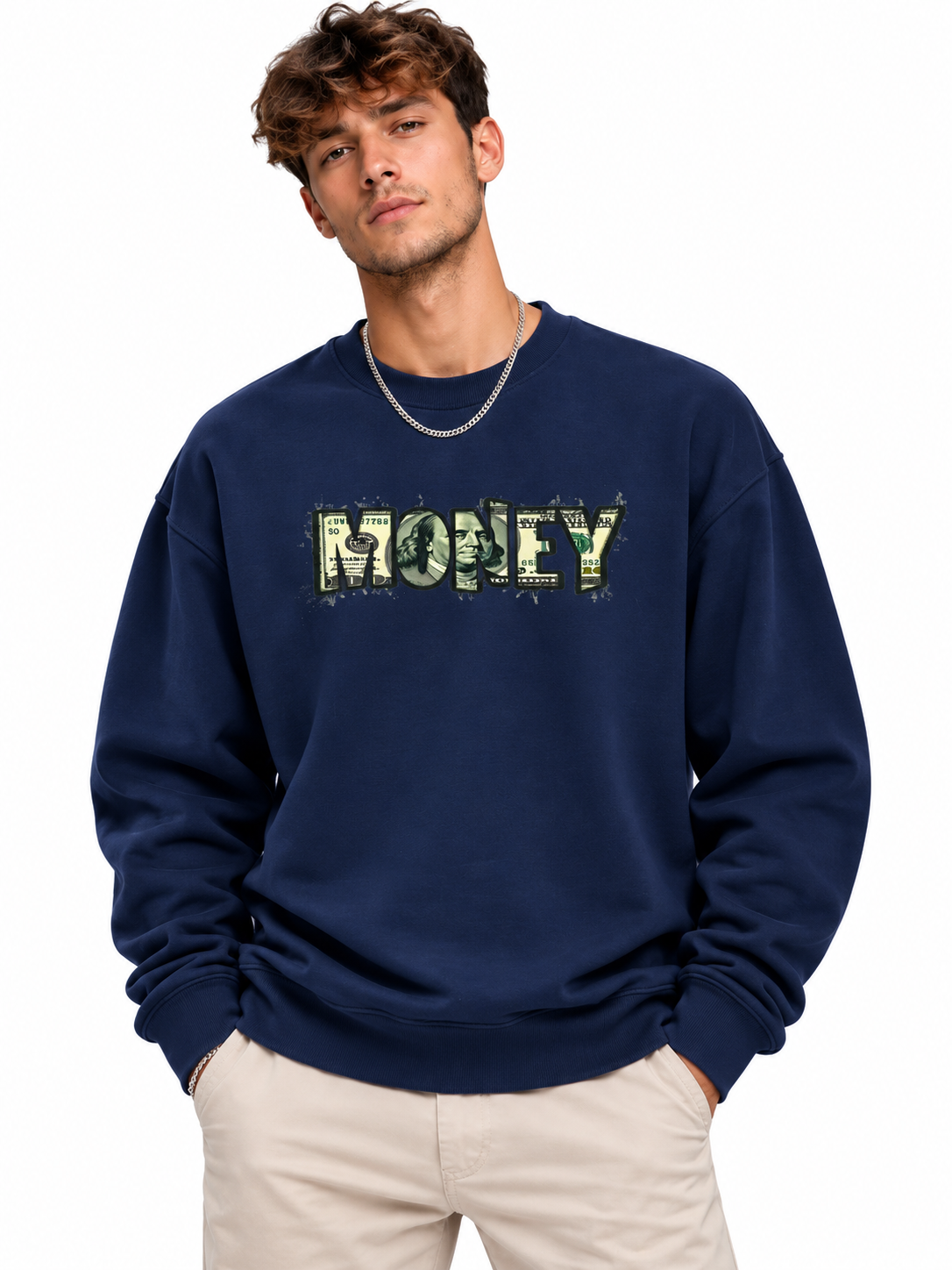 Men’s Charcoal Grey Money Graphic Printed Sweatshirt – Urban Streetwear Crew Neck