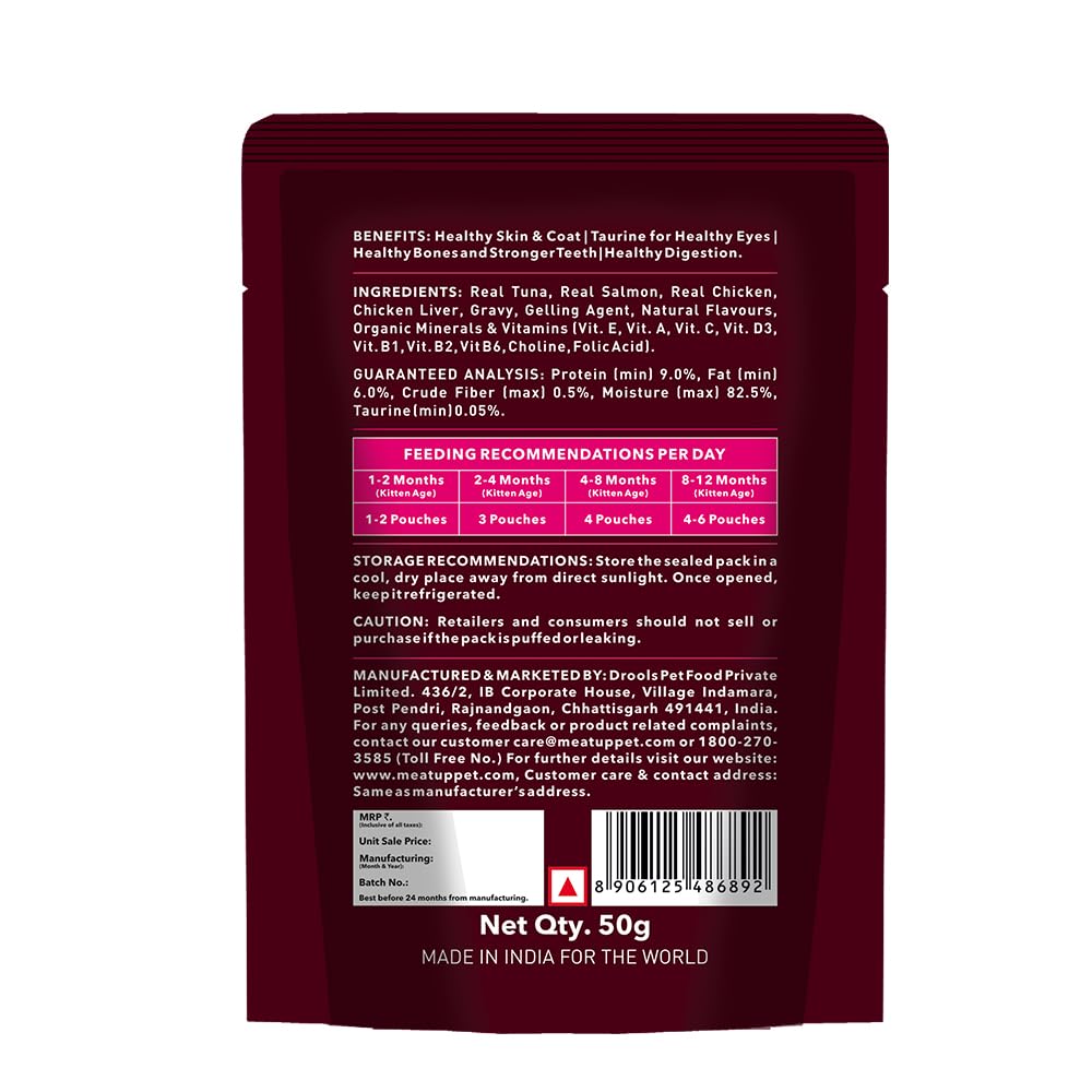Kitten Cat Wet Food (50g x 8), 400gm + 400gm | Real Tuna in Gravy | Supports Heart & Vision Health | Strong Bones & Teeth | Natural Flavours | Organic Minerals & Vitamins