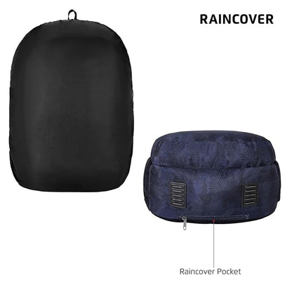 Safari Omega Plus 30L Casual Laptop Backpack, 2 compartments, Raincover, Organizer, Full body print, Bottle holder, Front pockets Color- Blue