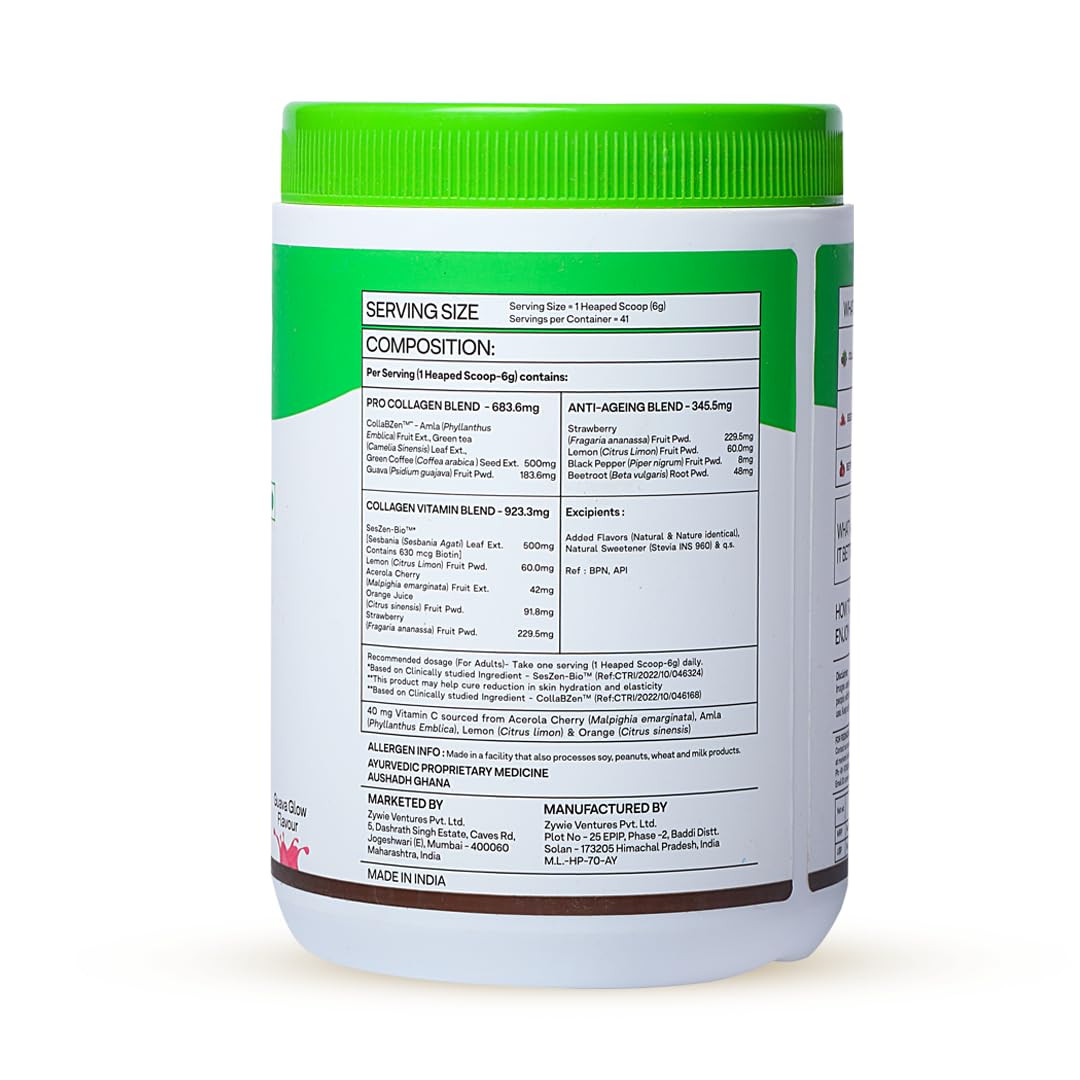 OZiva Vegan Collagen (Guava Glow) for Skin, Hair & Nails | Plant-Based Collagen Peptides Supplement for Men & Women | Non-GMO, No Sugar Added