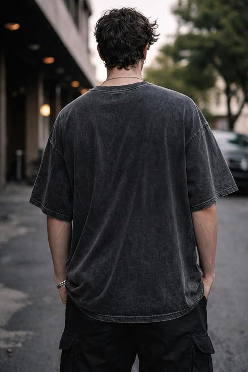 Men's Acid Wash Vintage Oversized T-Shirt | Bloodline Red Graphic Heavyweight Cotton Streetwear Tee