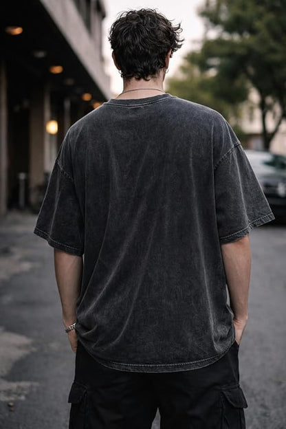 Men's Acid Wash Vintage Oversized T-Shirt | Bloodline Red Graphic Heavyweight Cotton Streetwear Tee