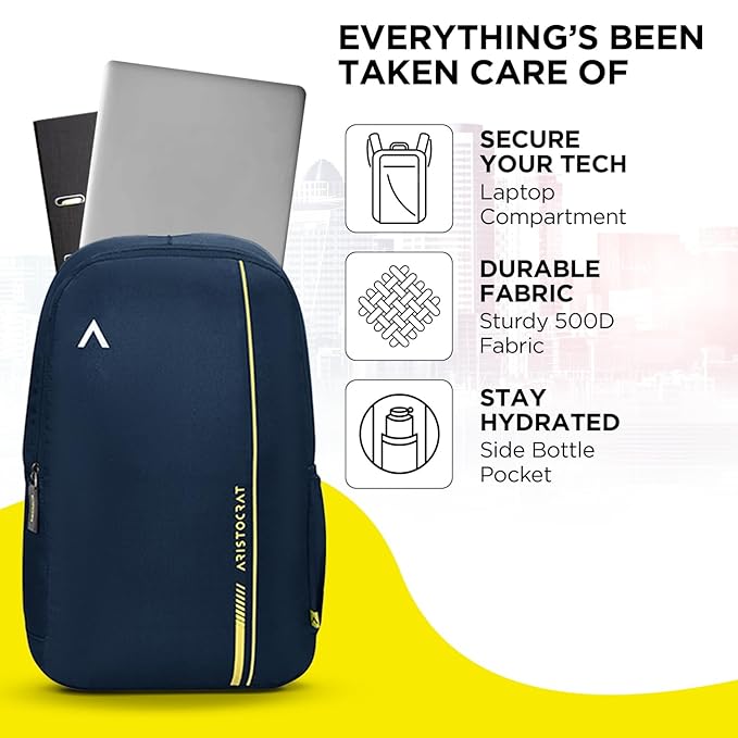 15L Laptop Backpack for Men & Women with Bottle Pocket | Padded Shoulder Straps, Multi Compartments | Travel & College Bag | Dark Blue
