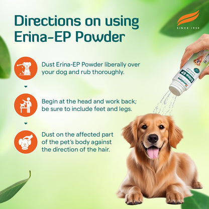 Erina-EP Powder | 150 g | Tick & Flea Control for Dogs & Cats | With Neem & Eucalyptus for Skin Health & Hygiene