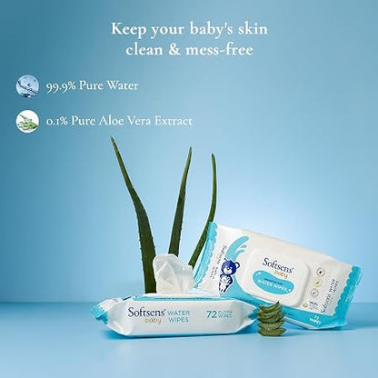 Softsens Baby 99.9% Pure Water Wipes | Pure Aloe Vera Extract with Lid Wipes For Babies (Pack of 6)