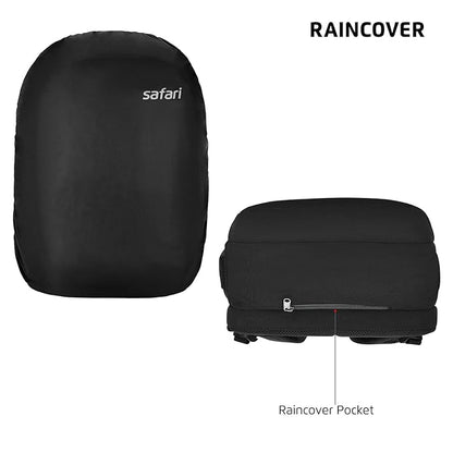 Safari Omega Pro Laptop Backpack With Raincover, 3 Compartments, Bottle Holder, Organizer, Unisex Bag For Boys & Girls, School/College/Office/Travel Bag, Color- Black, 35L