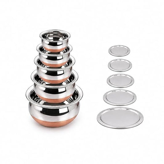 Stainless Steel Bowl Set with Airtight Lids | Heavy-Duty Mixing & Serving Bowls | Mirror Finish | 5-Piece Set