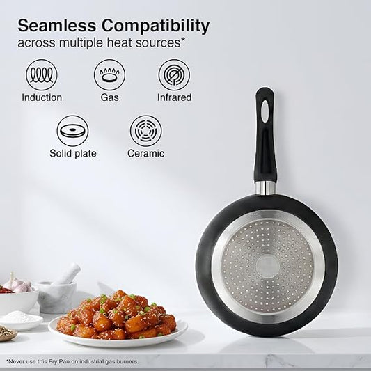 Prestige Omega Deluxe Granite Fry Pan with Glass Lid | 28cm | 3L | Induction & Gas Compatible | PFOA-Free