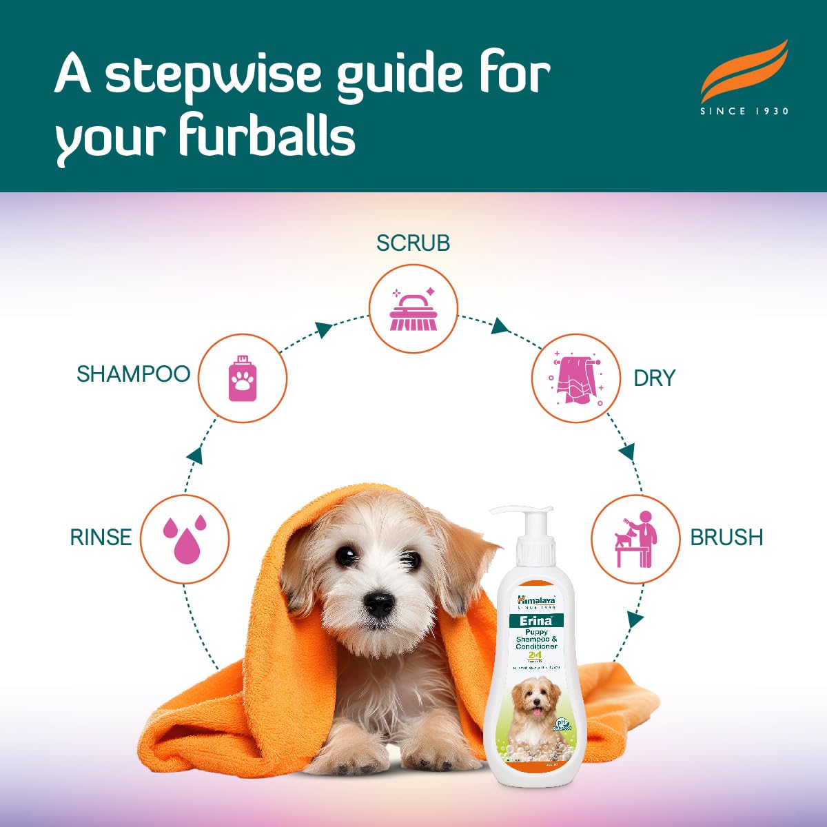Erina Puppy Shampoo & Conditioner | 200 ml | Gentle 2-in-1 Cleansing & Conditioning for Puppies – with Oats, Reetha & Lavender Oil