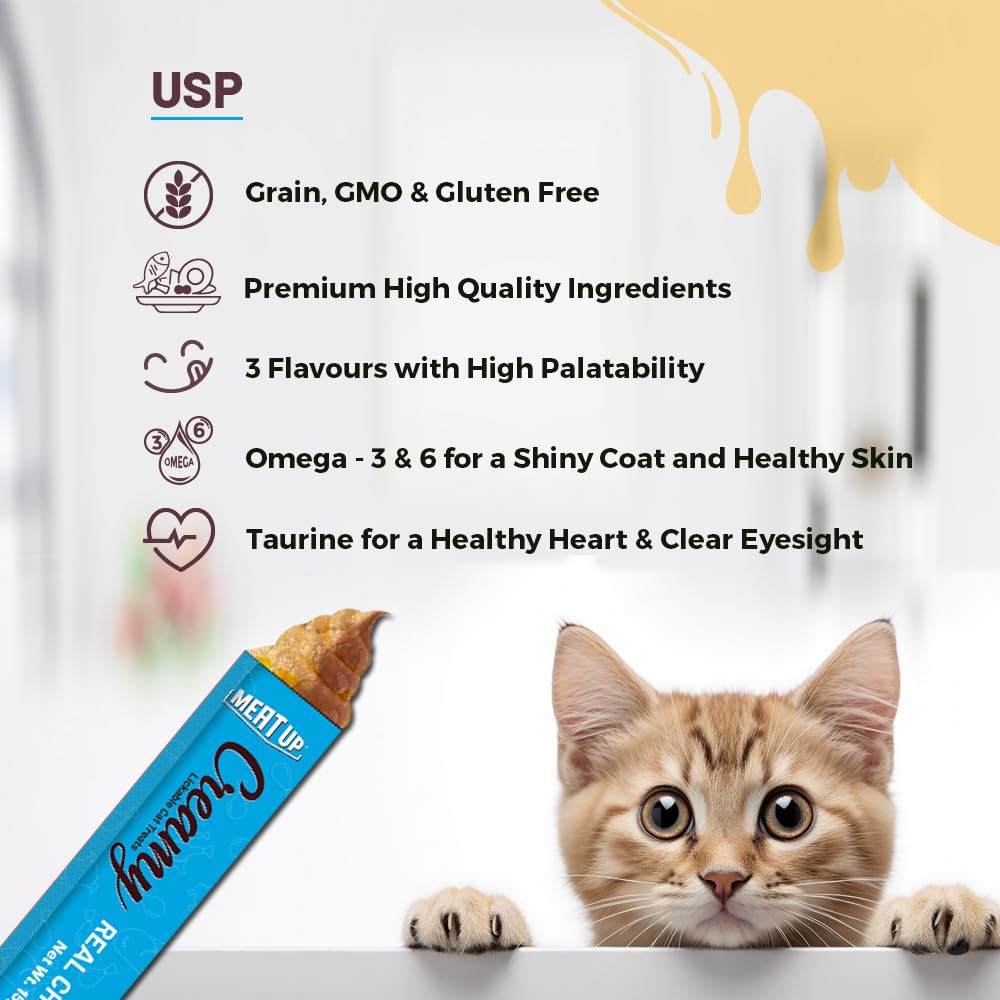Cat Creamy Lickable Treat (15g x 5 Sachets) 75g + 75g Total 150g| Real Chicken | All Breeds | Supports Immune Function | Supports Skin, Coat & Muscle Health
