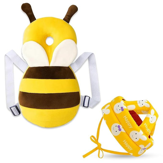 Baby Back Protector with Head Protective Hat Combo Set, Cute Honey Bee Shape Soft Cushioning
