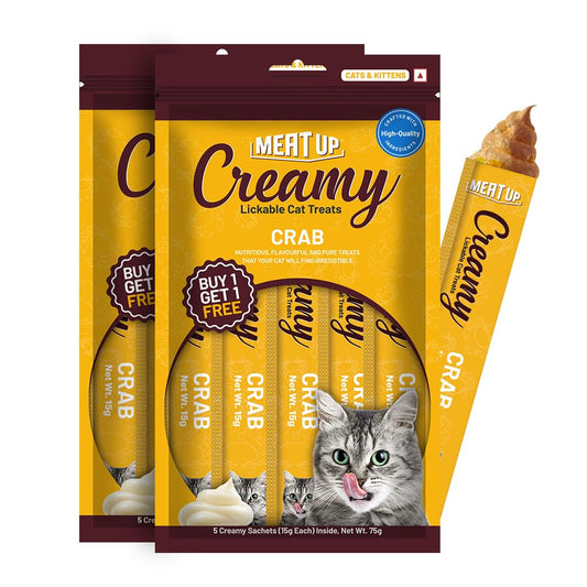 Creamy Likable Cat Treat (15g x 5 Sachets) 75g + 75g Total 150g | Crab | All Breeds | Taurine for Heart | Supports Skin, Coat & Muscle Health