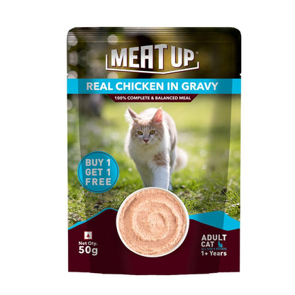Adult Cat Wet Food (50g x 8), 400g + 400g (Free) | Real Chicken in Gravy | Supports Heart & Vision Health | Healthy Skin & Coat | Natural Flavours | Organic Minerals & Vitamins