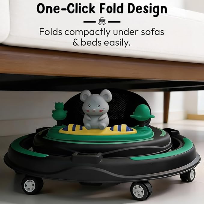 Baby Walkers for 9+ Or 16 Month Baby boy & Girl 360° Walker for Kids for 7 Level Height Adjustment, Baby Walker with Switchable Food & Musical Toy Tray -Green Black