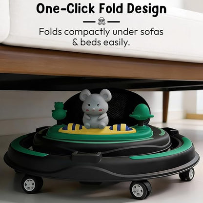 Baby Walkers for 9+ Or 16 Month Baby boy & Girl 360° Walker for Kids for 7 Level Height Adjustment, Baby Walker with Switchable Food & Musical Toy Tray -Green Black