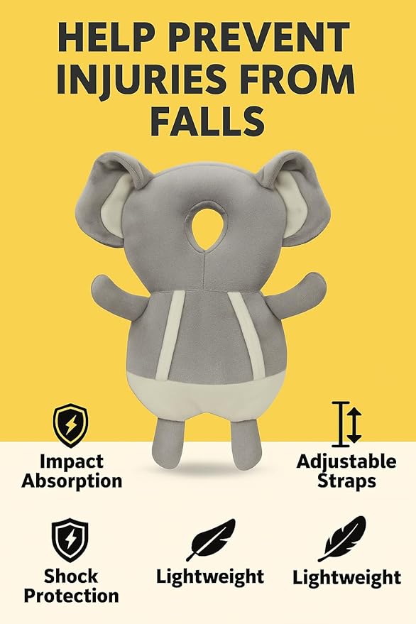 Baby Head Protector Cushion for 6–24 Months | Soft Plush Safety Backpack for Toddlers | Adjustable Straps, Anti-Fall Pillow for Infants (Elephant)