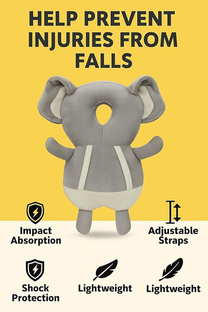 Baby Head Protector Cushion for 6–24 Months | Soft Plush Safety Backpack for Toddlers | Adjustable Straps, Anti-Fall Pillow for Infants (Elephant)
